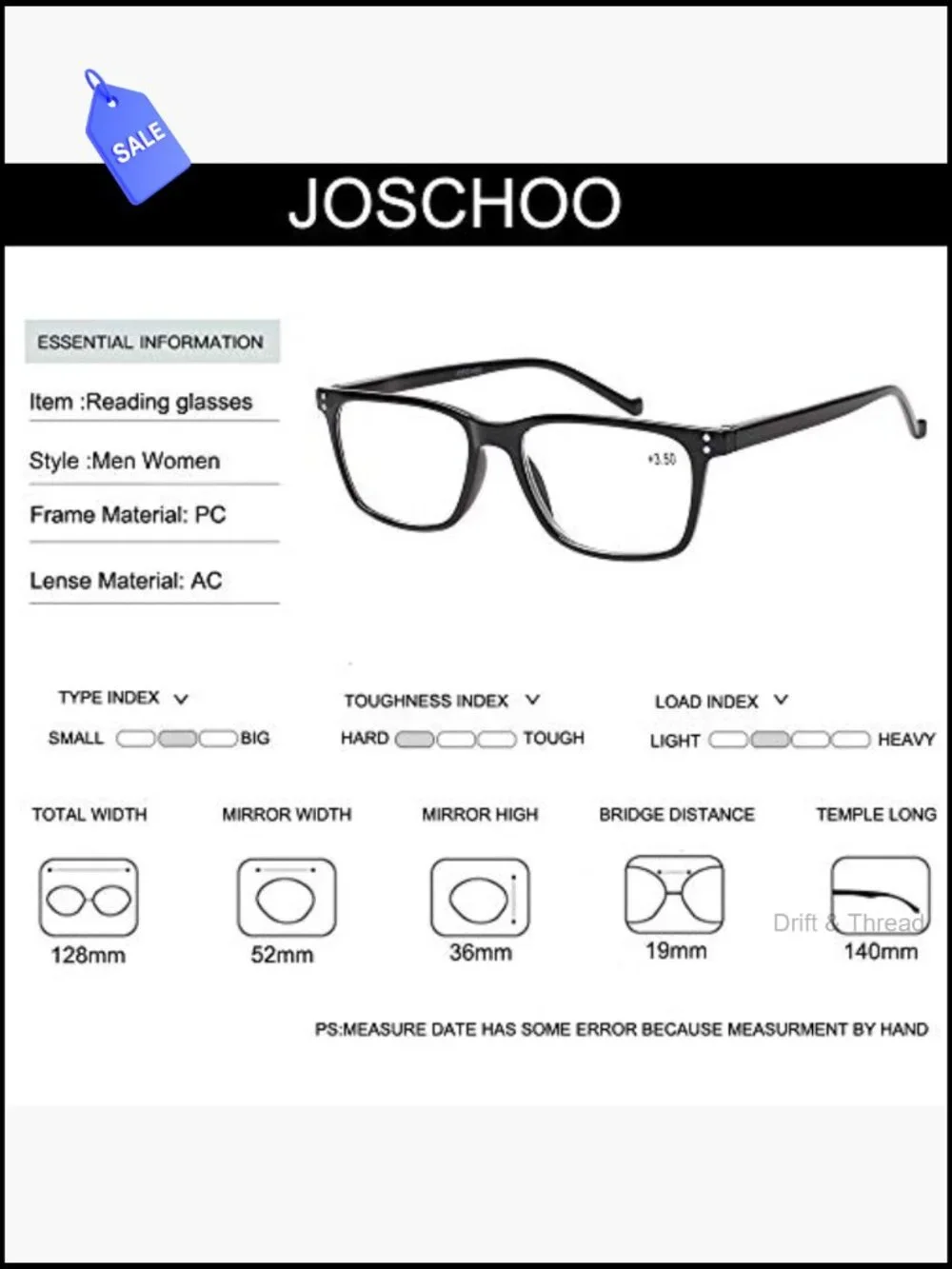 5 Pack Reading Glasses Spring Hinge Rectangular Plastic Medium Strength